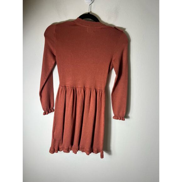 Creamie Burnt Orange Knit Ruffle Long Sleeve Dress Sz 8 - Picture 2 of 3